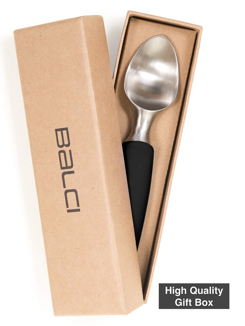 BALCI Ice Cream Scoop - Heavy Duty Stainless Steel Icecream Scooper With Non-Slip Rubber Grip - Professional Metal Ice-Cream Spade - Dishwasher Safe â€“ Black - Image 2